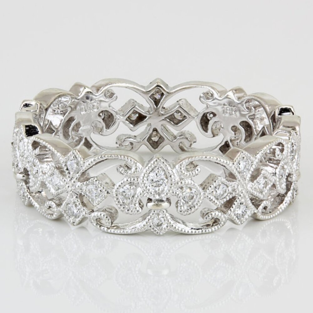 18KWG Diamond Fleur-de-Lis Stackable Eternity Band Ring by Beverly K